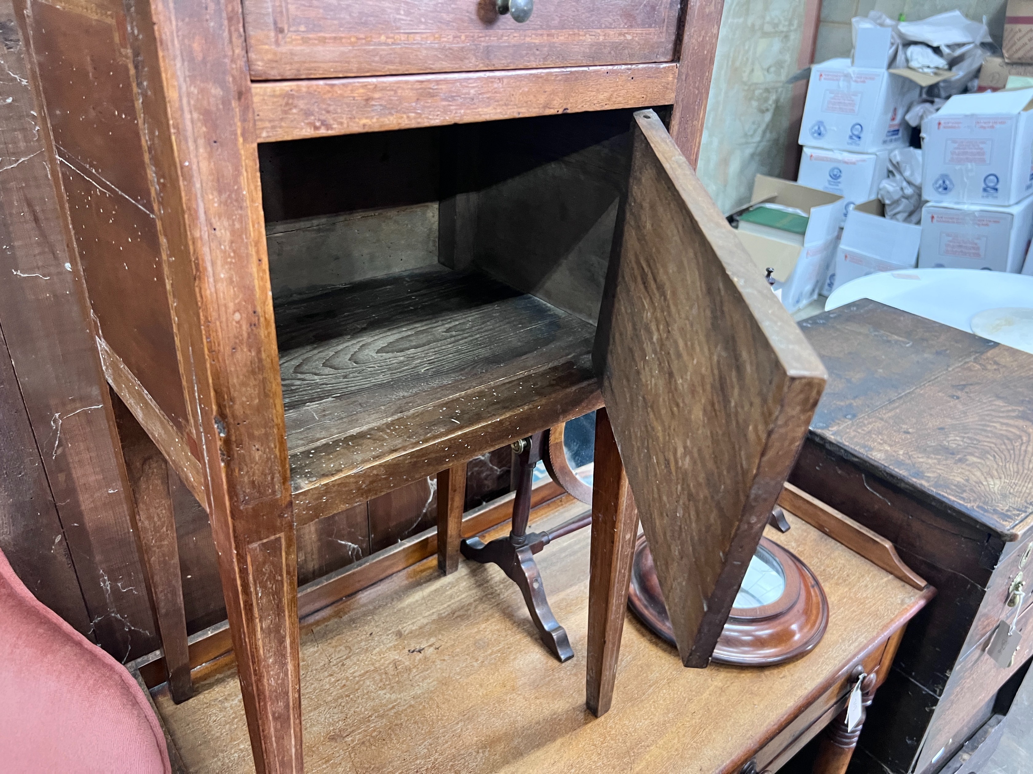 A 19th century Italian walnut bedside cabinet, width 40cm *Please note the sale commences at 9am.